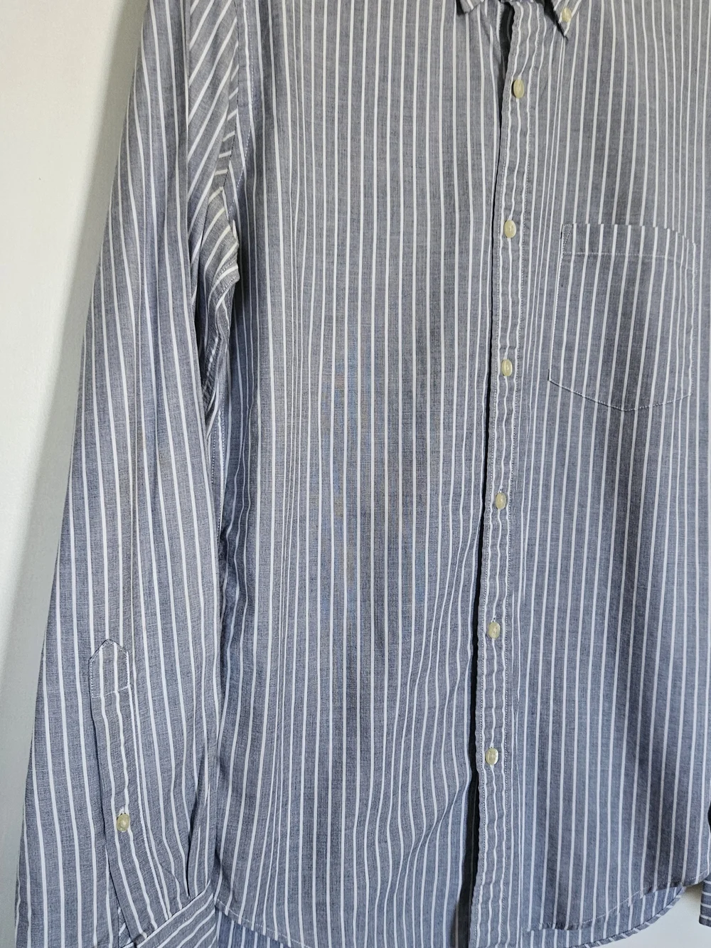 J. Crew Blue and White Vertical Stripe Button-Down Shirt Long Sleeves
